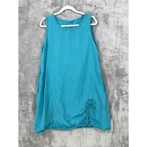 Cut Loose Size M Linen Blend Sleeveless Dress Pocket Cinch Detail Blue Striped